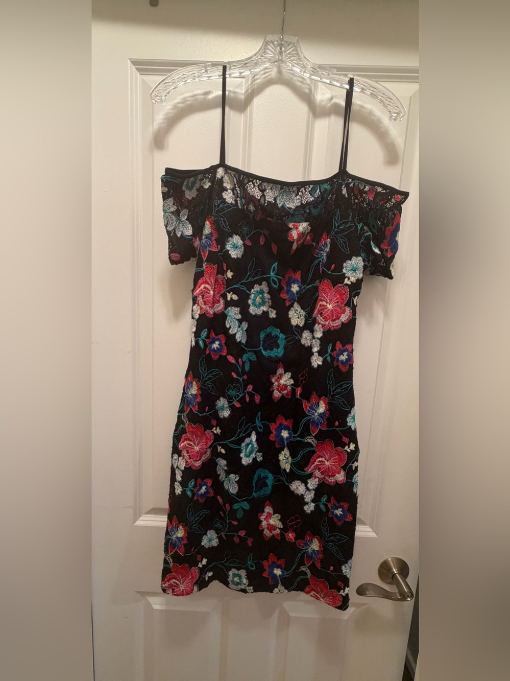 GUESS Floral Off-Shoulder Black Slip Dress
